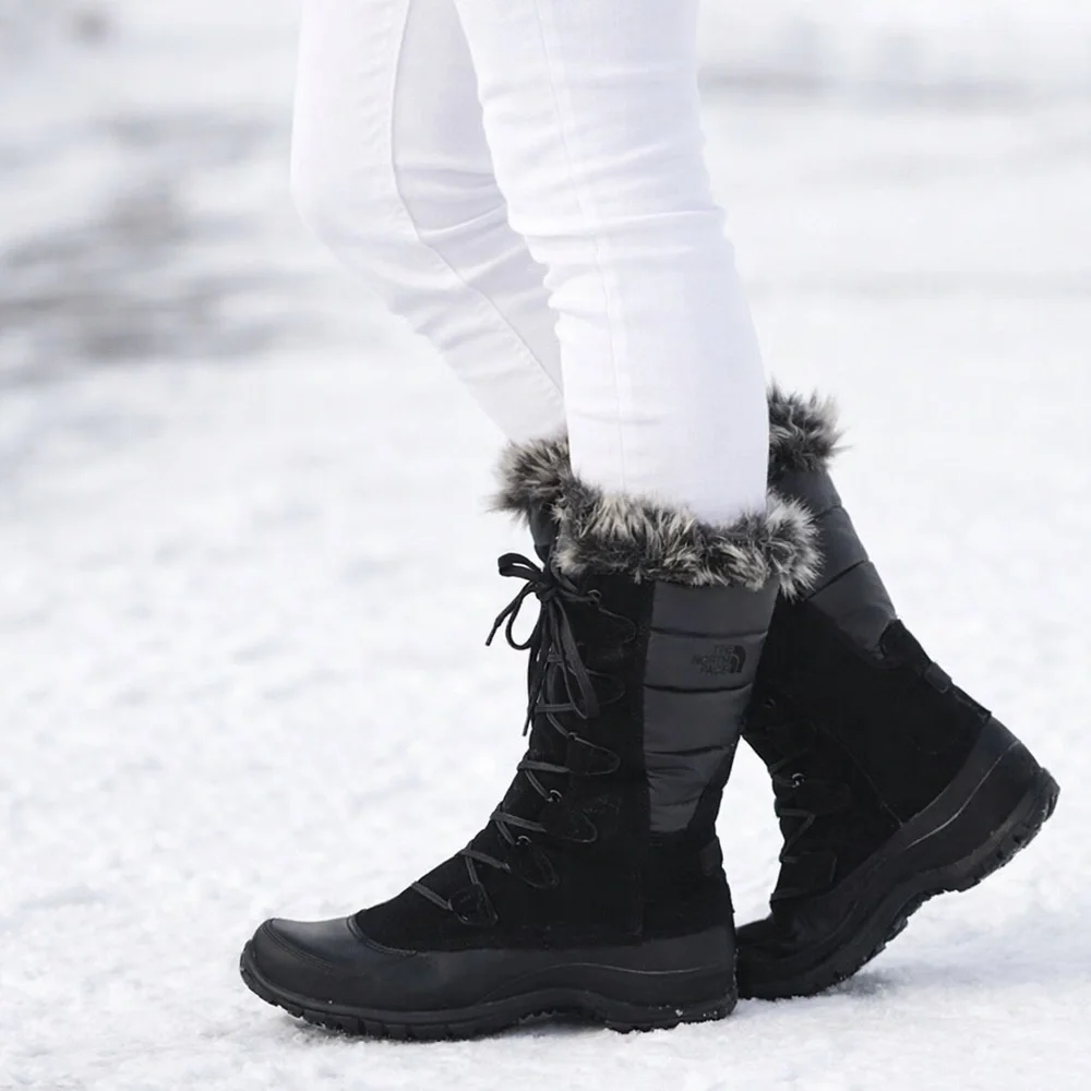 The North Face Womens Nuptse Purna Winter Boots Faux Fur Trim Black Size 8.5